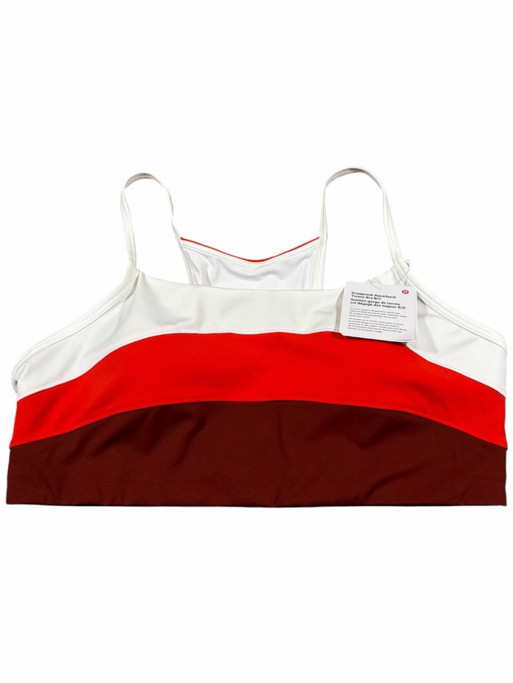 NWT Lululemon Scoop Neck Racerback Tennis Bra (White/Cherry Ember/Cranberry) L
